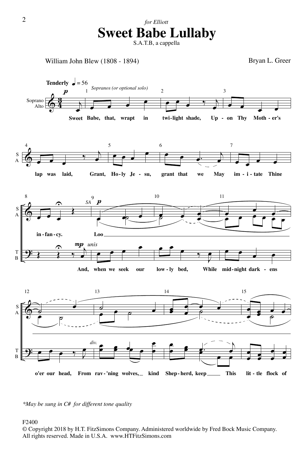 Bryan Greer Sweet Babe Lullaby Sheet Music Notes & Chords for SATB Choir - Download or Print PDF