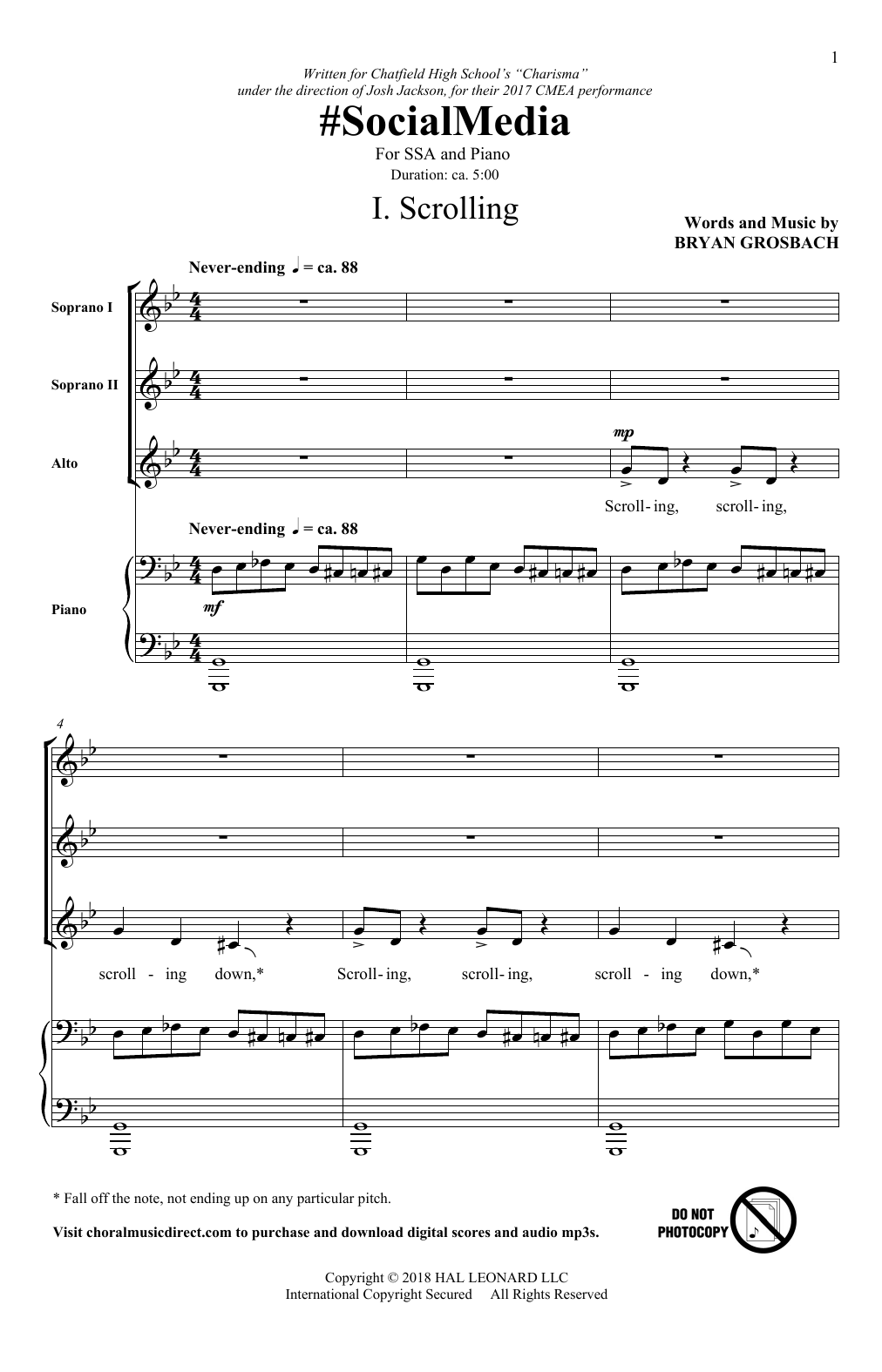 Bryan Grosbach #SocialMedia Sheet Music Notes & Chords for SSA Choir - Download or Print PDF