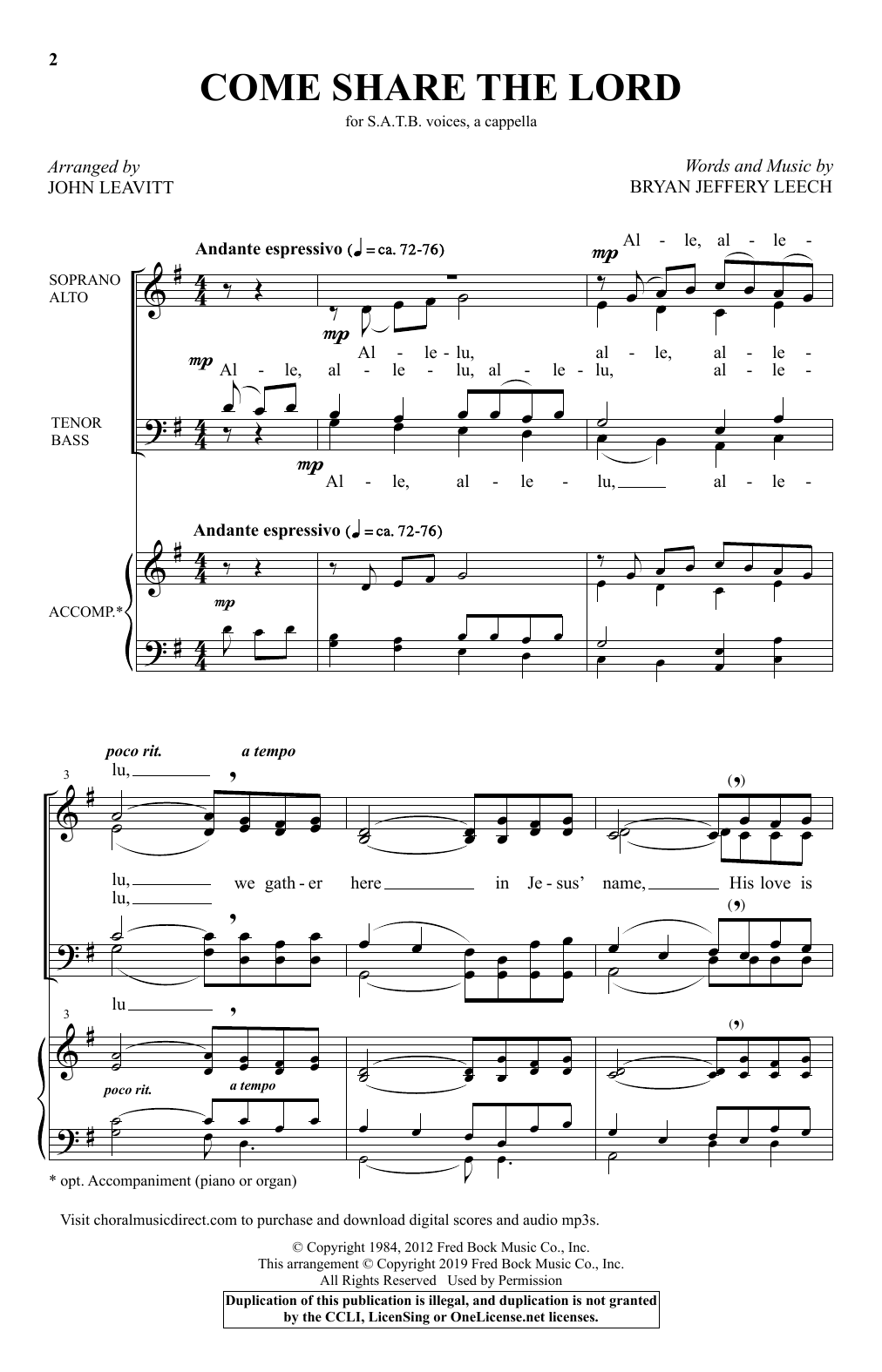 Bryan Jeffery Leech Come, Share The Lord (arr. John Leavitt) Sheet Music Notes & Chords for SATB Choir - Download or Print PDF