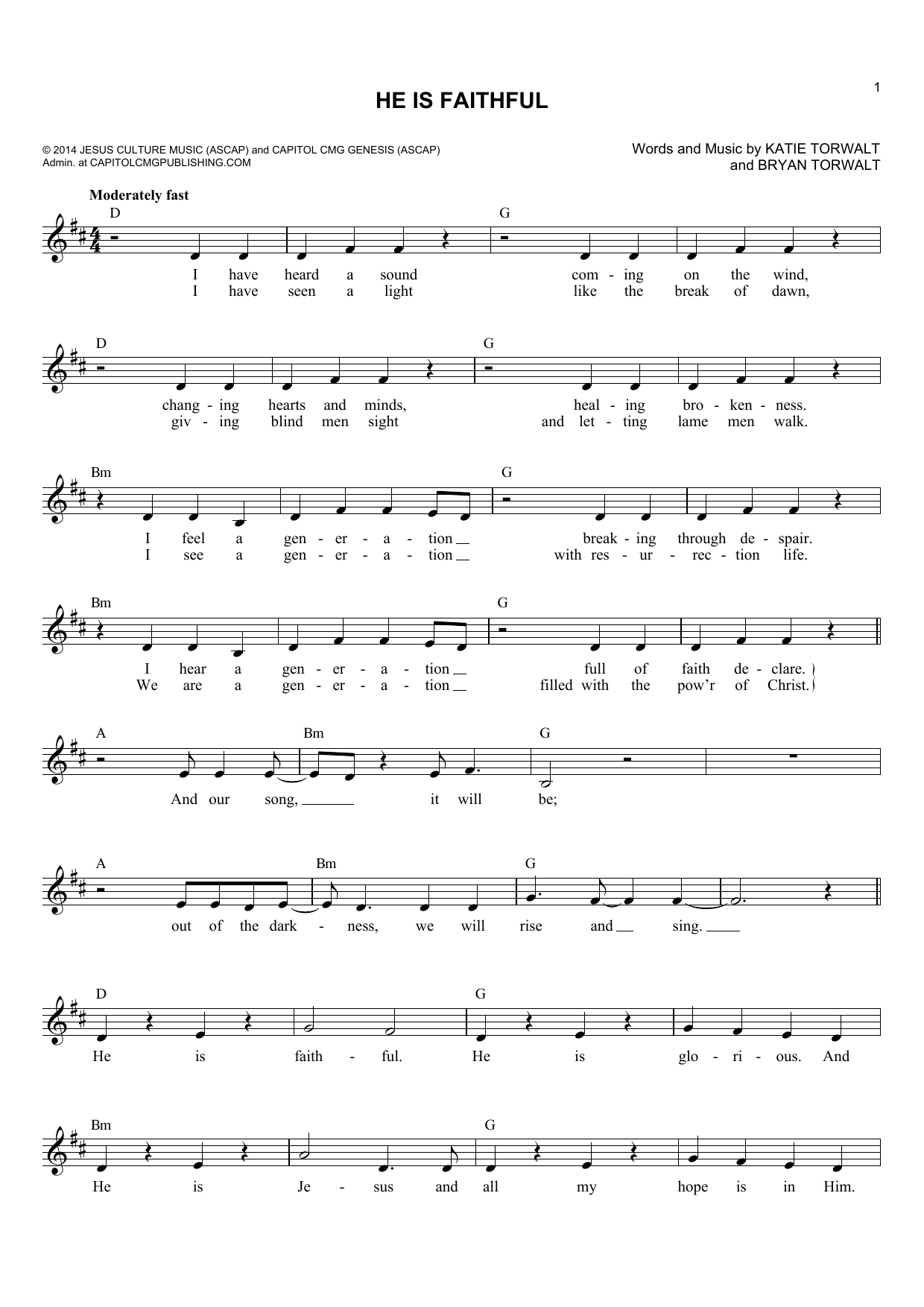 Bryan Torwalt He Is Faithful Sheet Music Notes & Chords for Lead Sheet / Fake Book - Download or Print PDF