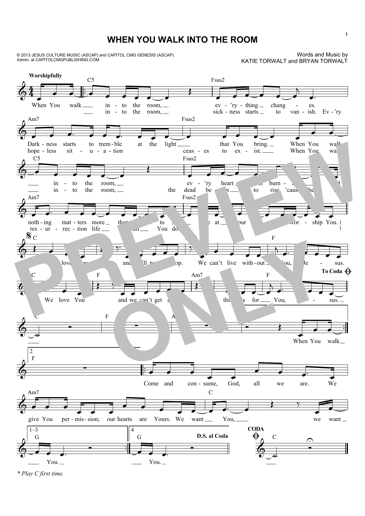 Bryan Torwalt When You Walk Into The Room Sheet Music Notes & Chords for Lead Sheet / Fake Book - Download or Print PDF