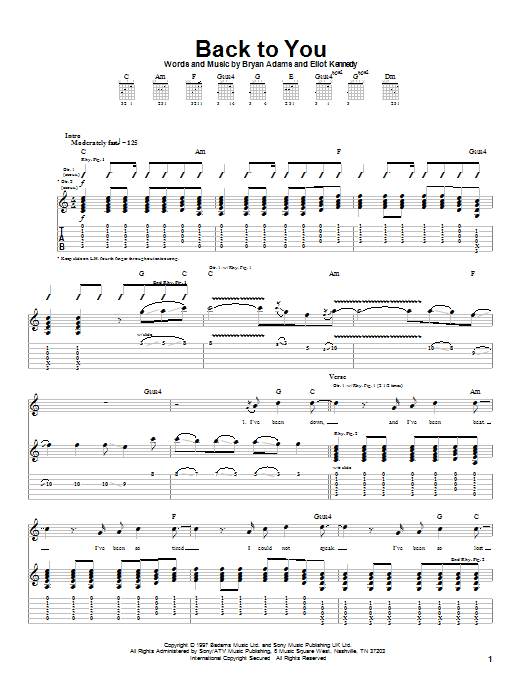 Preview Bryan Adams Back To You Rock sheet music, notes and chords for Lyrics & Chords, SKU: 81799 Back To You sheet music