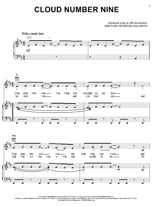 Preview Bryan Adams Cloud Number Nine Rock sheet music, notes and chords for Guitar Tab, SKU: 36449 Cloud Number Nine sheet music