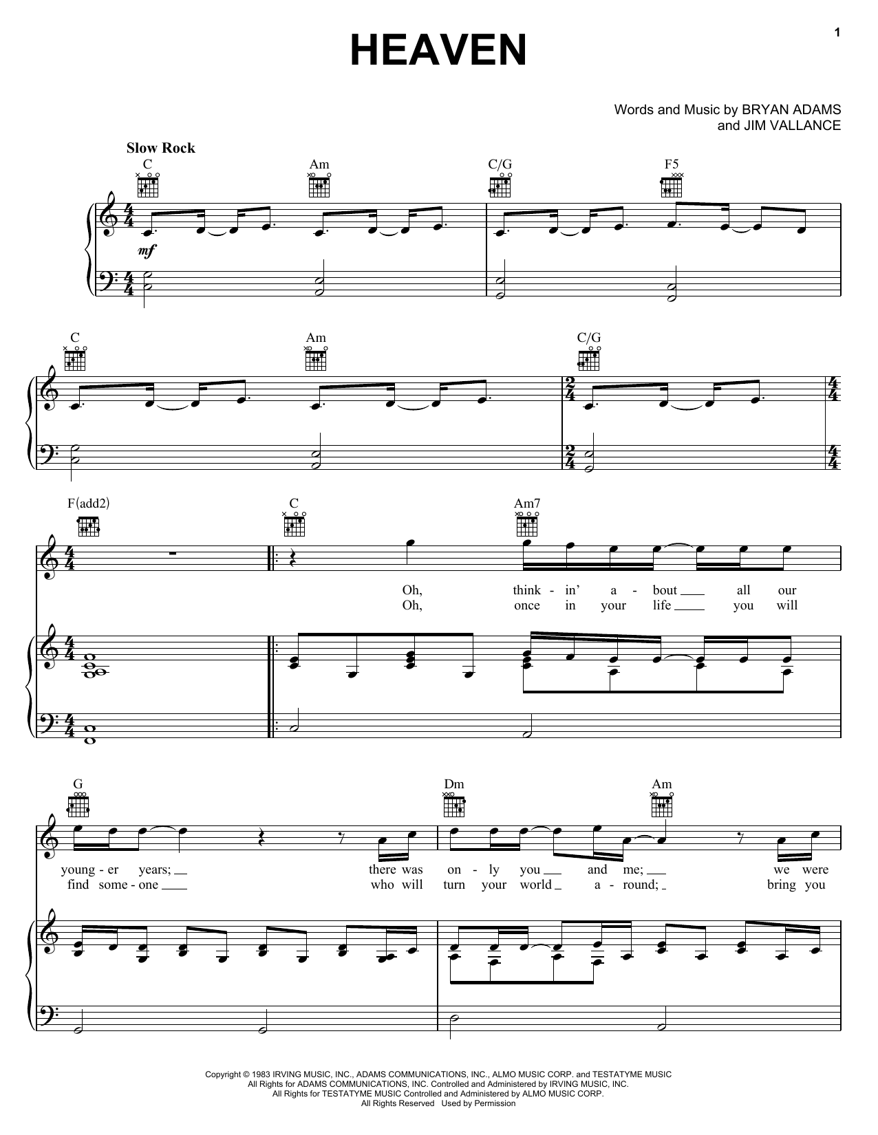 Preview Bryan Adams Heaven Rock sheet music, notes and chords for Easy Piano, SKU: 24285 sheet music, piano notes, chords, guitar tabs, score, transpose, transcribe, how to play, guide, download, learn, tutorial, progression, song, artist, awards, billboard, mtv, vh1, tour, single, album, release