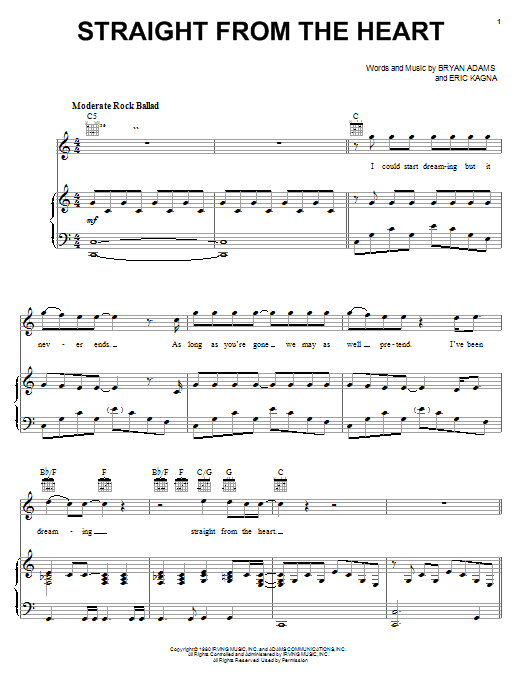 Preview Bryan Adams Straight From The Heart Pop sheet music, notes and chords for Easy Piano, SKU: 24278 sheet music, piano notes, chords, guitar tabs, score, transpose, transcribe, how to play, guide, download, learn, tutorial, progression, song, artist, awards, billboard, mtv, vh1, tour, single, album, release