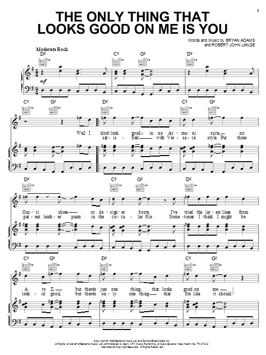 Preview Bryan Adams The Only Thing That Looks Good On Me Is You Rock sheet music, notes and chords for Guitar Tab, SKU: 36450 The Only Thing That Looks Good On Me Is You sheet music