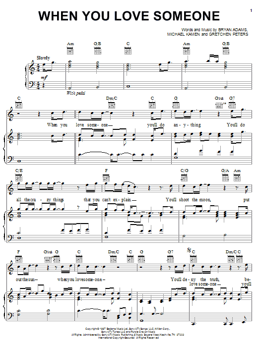 Preview Bryan Adams When You Love Someone Pop sheet music, notes and chords for Easy Piano, SKU: 24277 sheet music, piano notes, chords, guitar tabs, score, transpose, transcribe, how to play, guide, download, learn, tutorial, progression, song, artist, awards, billboard, mtv, vh1, tour, single, album, release