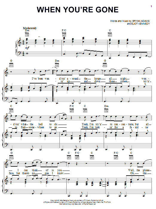 Preview Bryan Adams and Melanie C When You're Gone Rock sheet music, notes and chords for Guitar Tab, SKU: 36445 When You're Gone sheet music