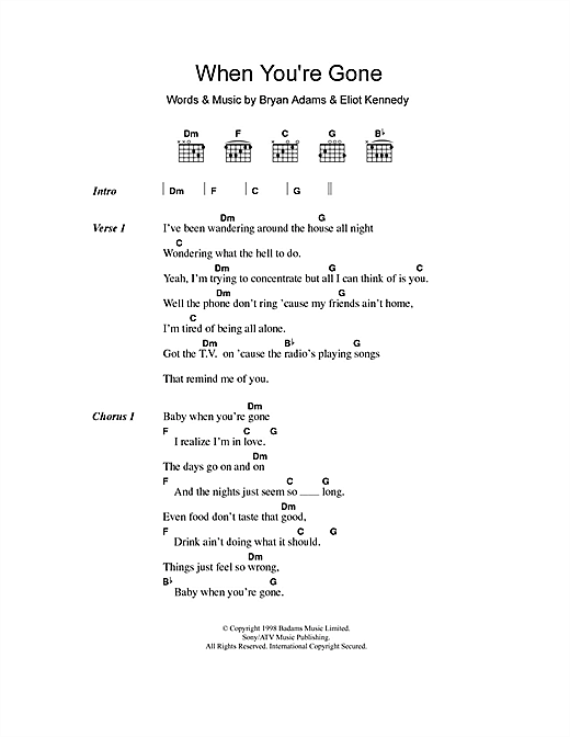 Bryan Adams and Melanie C When You're Gone Sheet Music Notes & Chords for Lyrics & Chords - Download or Print PDF