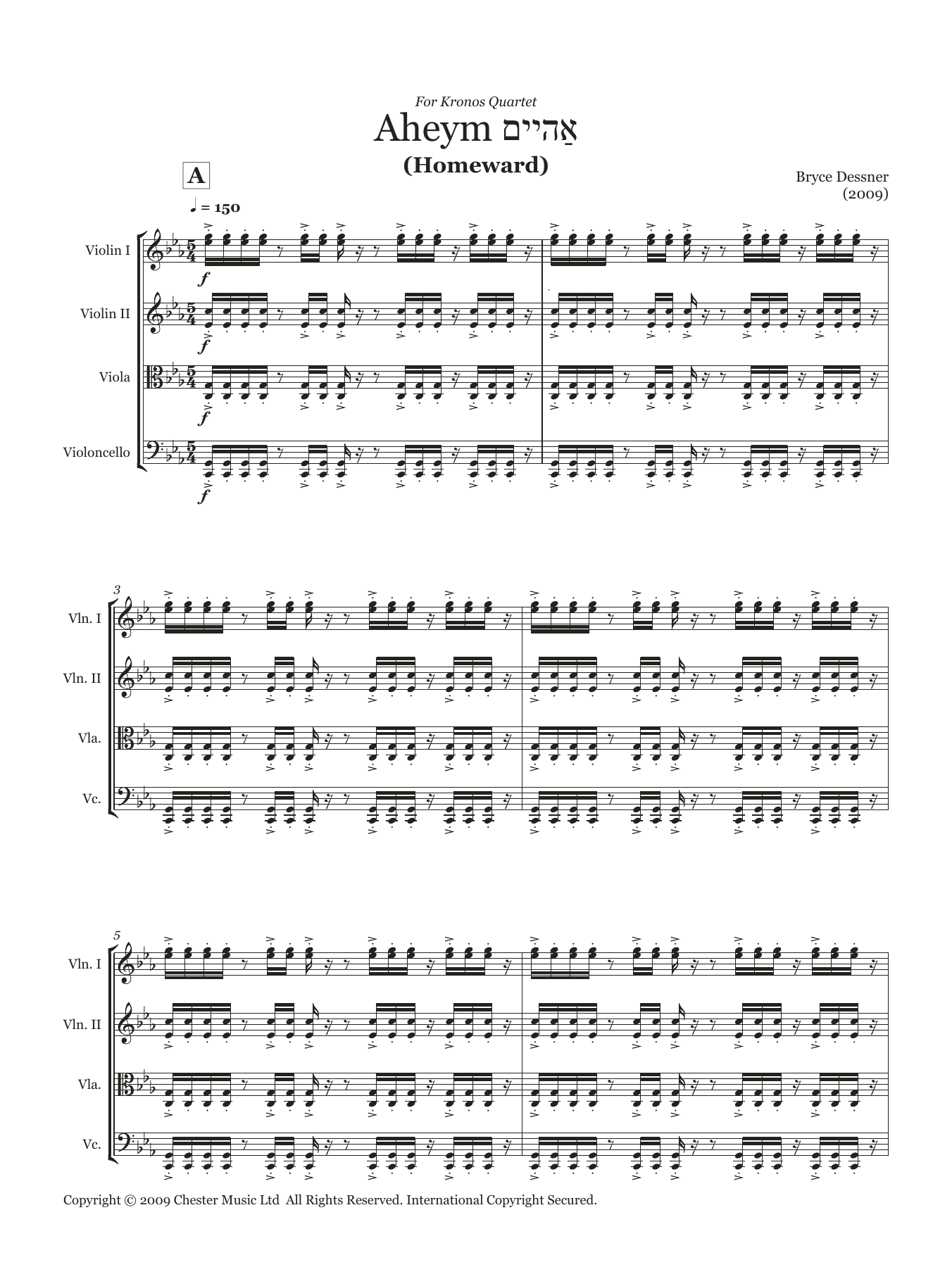 Bryce Dessner Aheym (String quartet score & parts) Sheet Music Notes & Chords for Chamber Group - Download or Print PDF