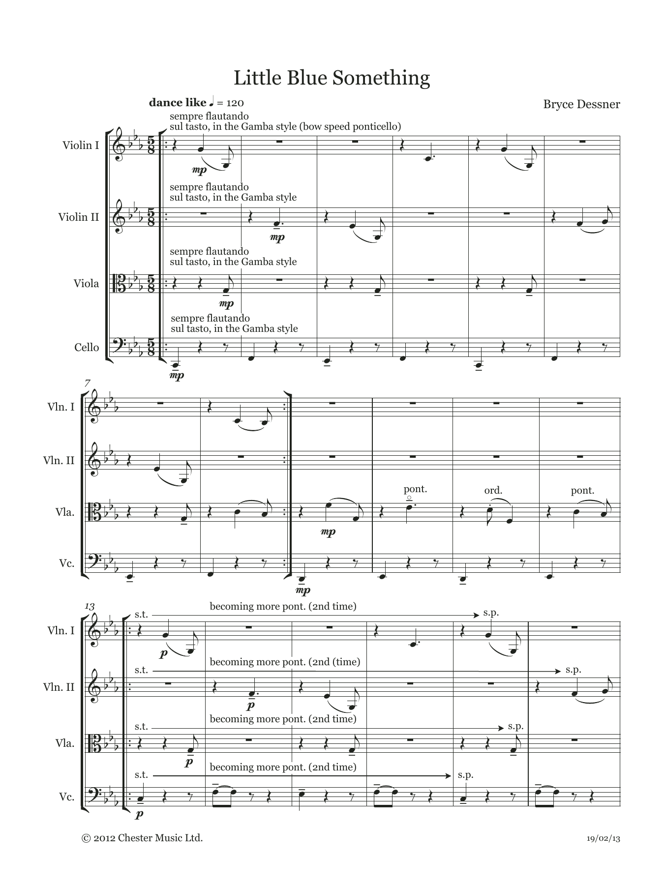 Bryce Dessner Little Blue Something (String quartet score & parts) Sheet Music Notes & Chords for Chamber Group - Download or Print PDF