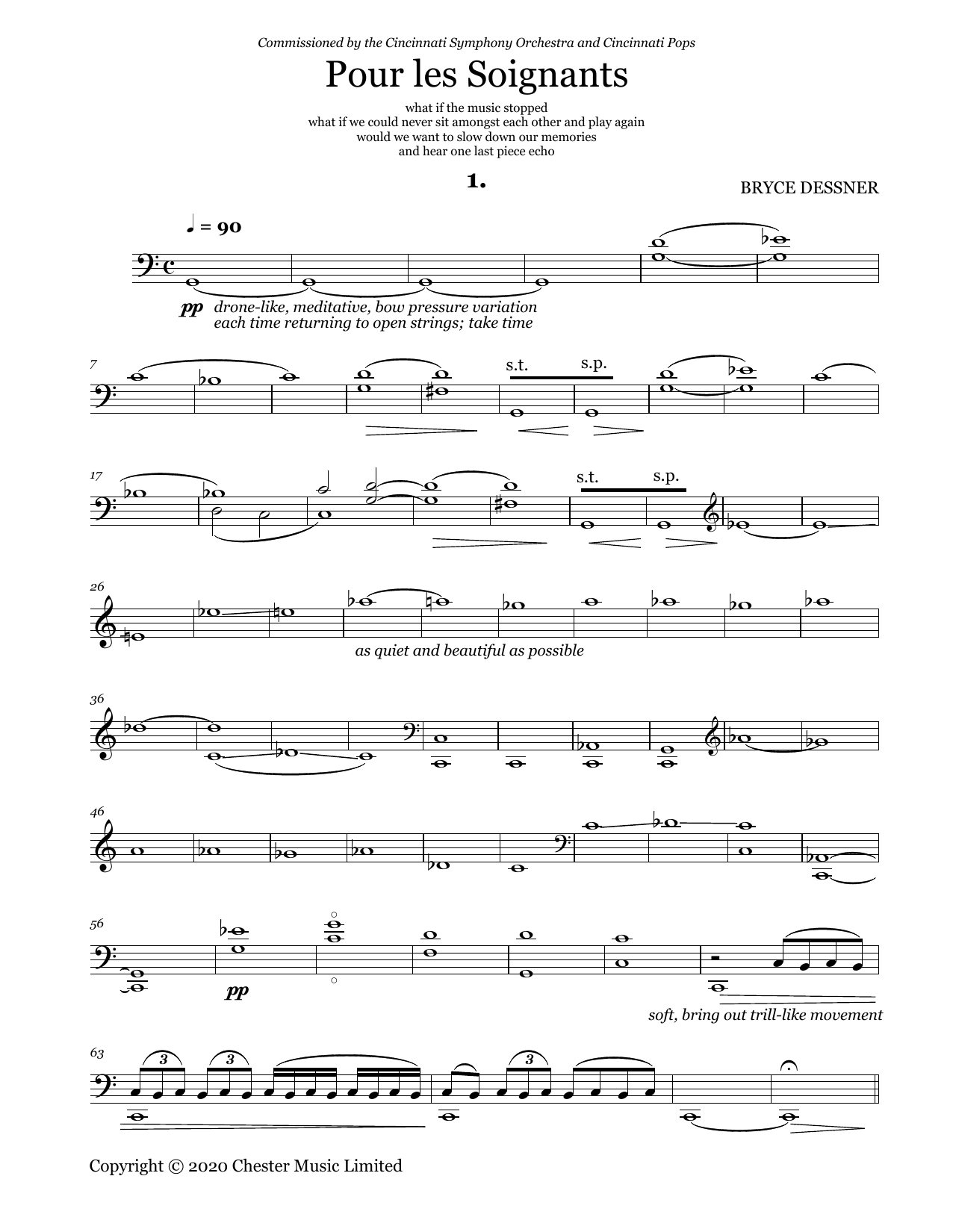Bryce Dessner Pour les Soignants Sheet Music Notes & Chords for Cello Solo - Download or Print PDF Bryce Dessner Pour les Soignants Sheet Music Notes & Chords for Cello Solo - Download or Print PDF