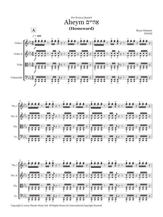 Bryce Dessner Aheym (String quartet score & parts) Sheet Music Notes & Chords for Chamber Group - Download or Print PDF