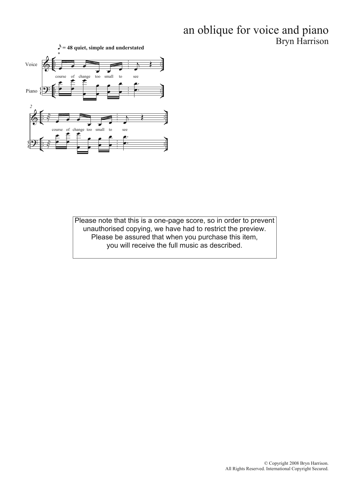 Bryn Harrison An Oblique (for mezzo-soprano and piano) Sheet Music Notes & Chords for Piano & Vocal - Download or Print PDF