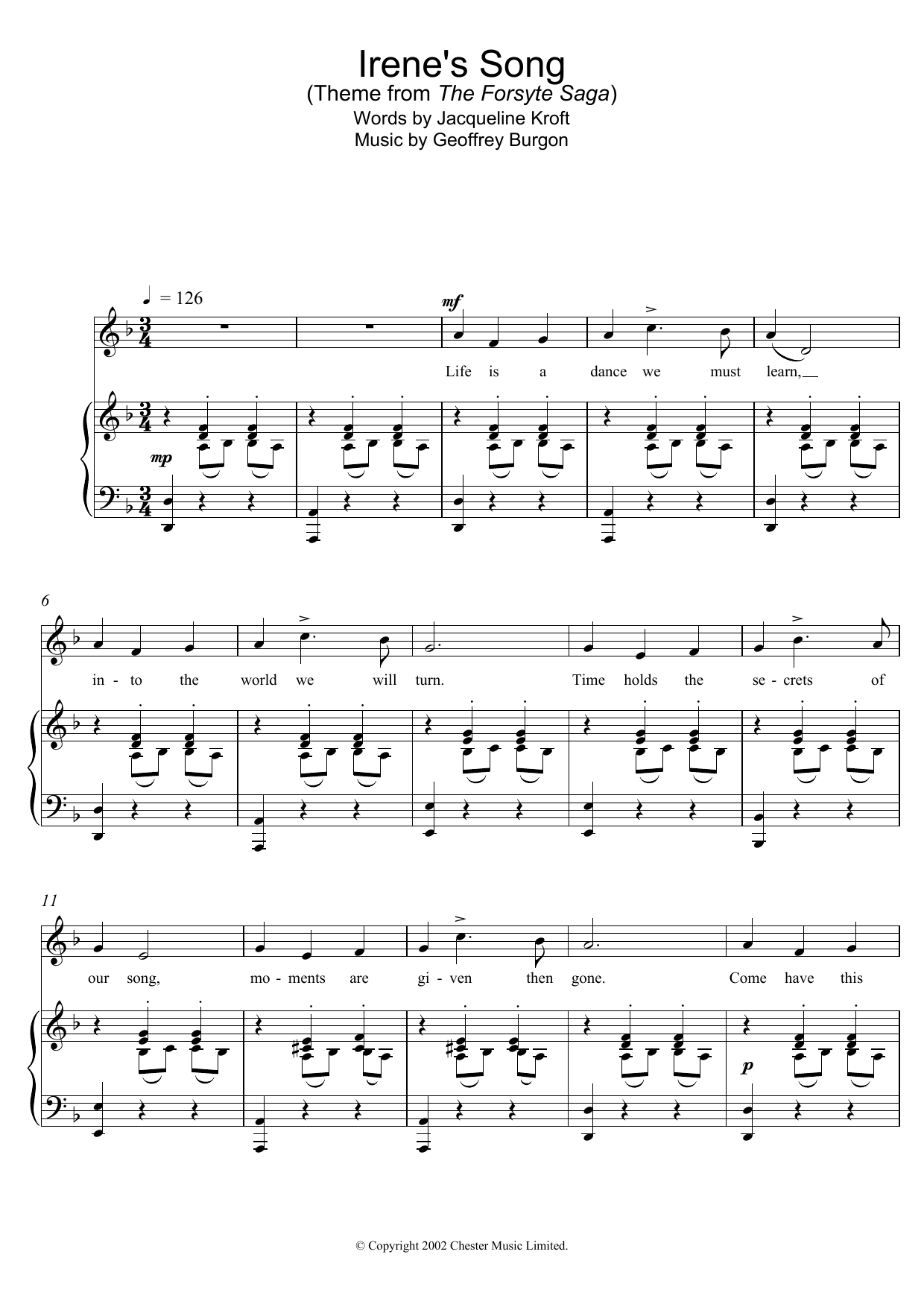 Irene's Song (theme from The Forsyte Saga) sheet music