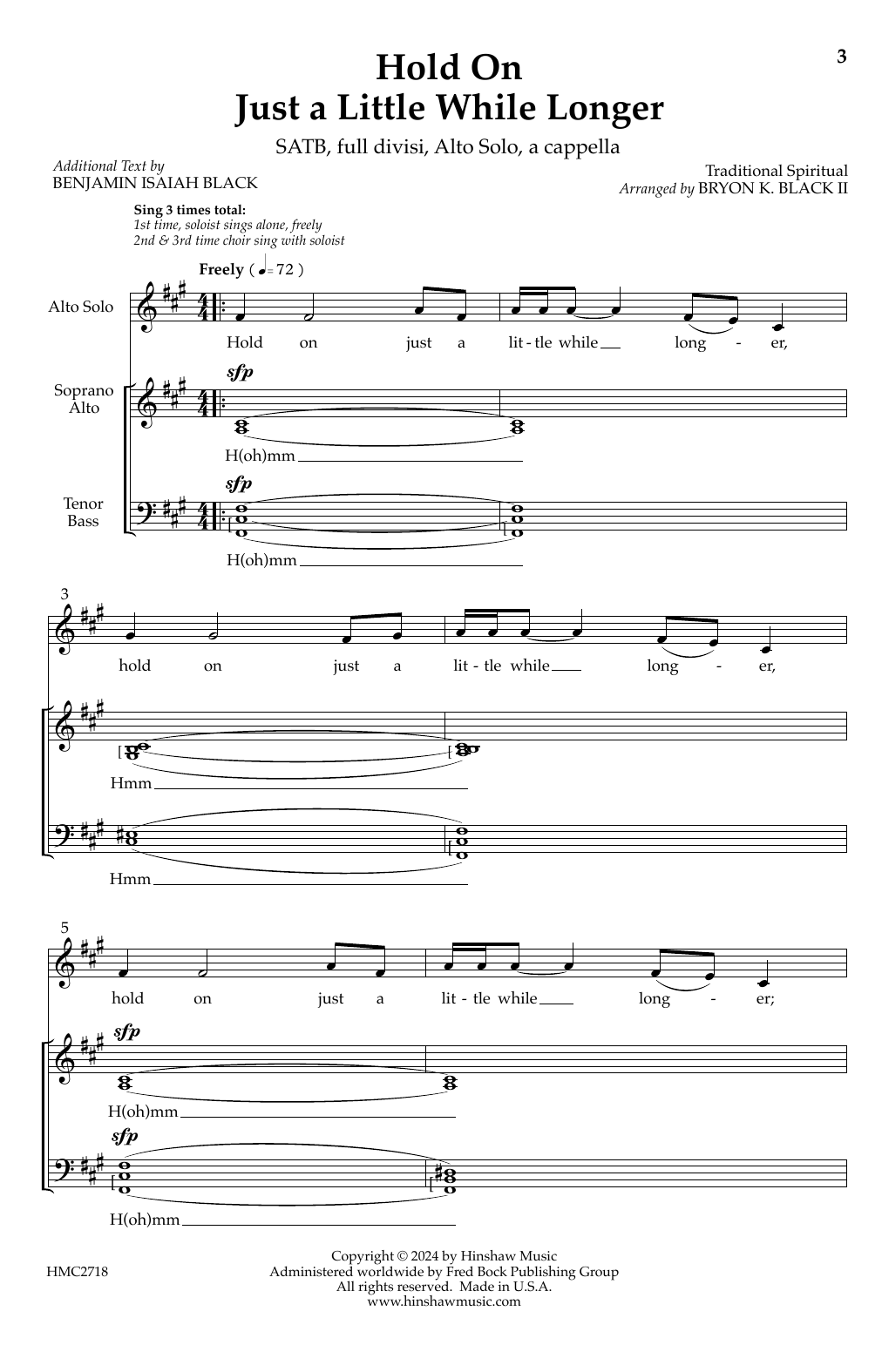 Bryon K. Black Hold On Just A Little While Longer Sheet Music Notes & Chords for SATB Choir - Download or Print PDF