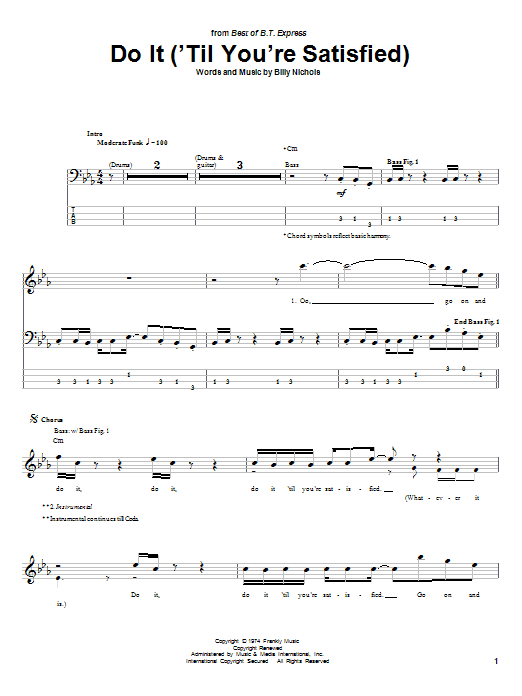 B.T. Express Do It ('Til You're Satisfied) Sheet Music Notes & Chords for Bass Guitar Tab - Download or Print PDF