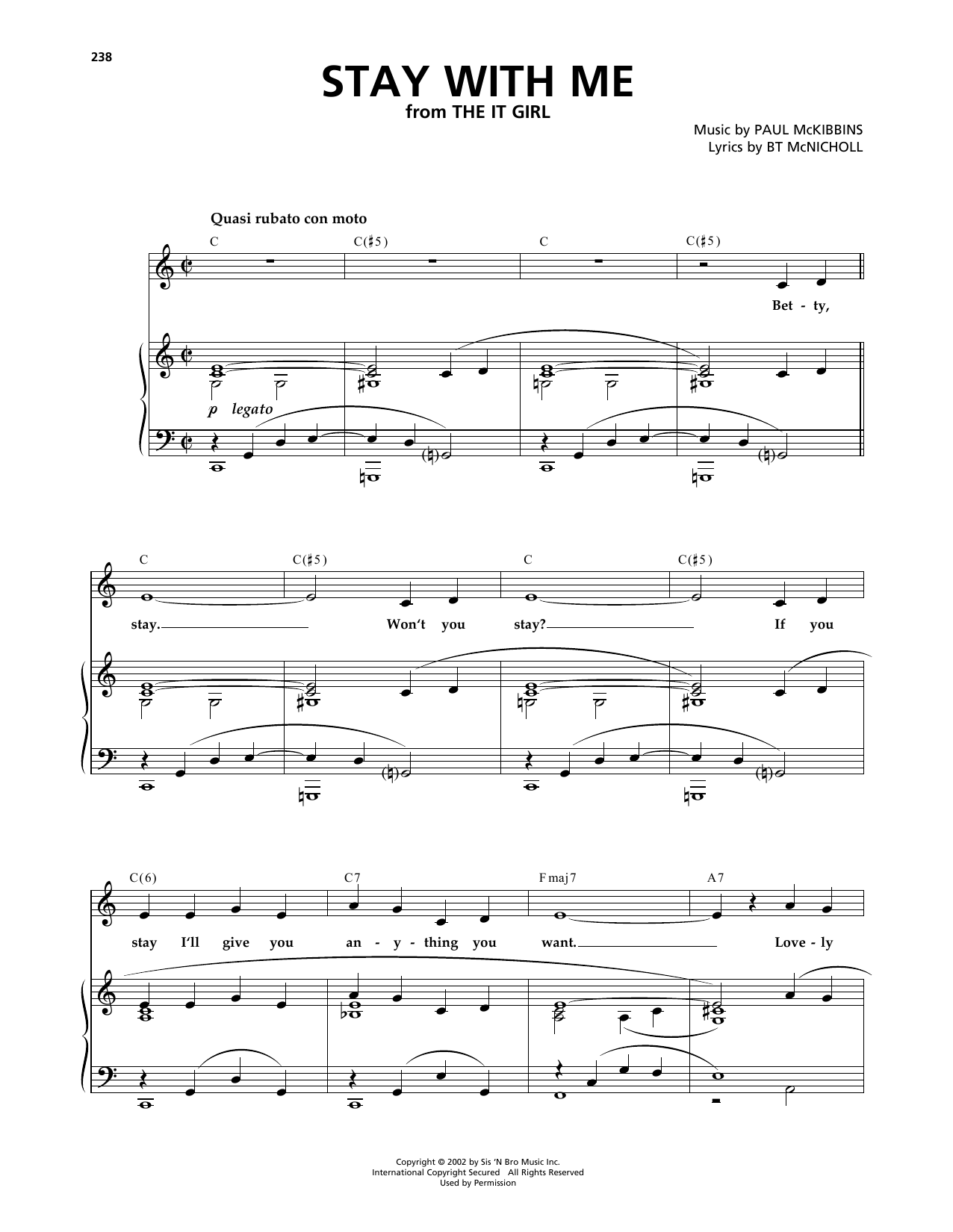 Bt Mcnicholl Stay With Me (from 101 Dalmatians The Musical) Sheet Music Notes & Chords for Piano & Vocal - Download or Print PDF