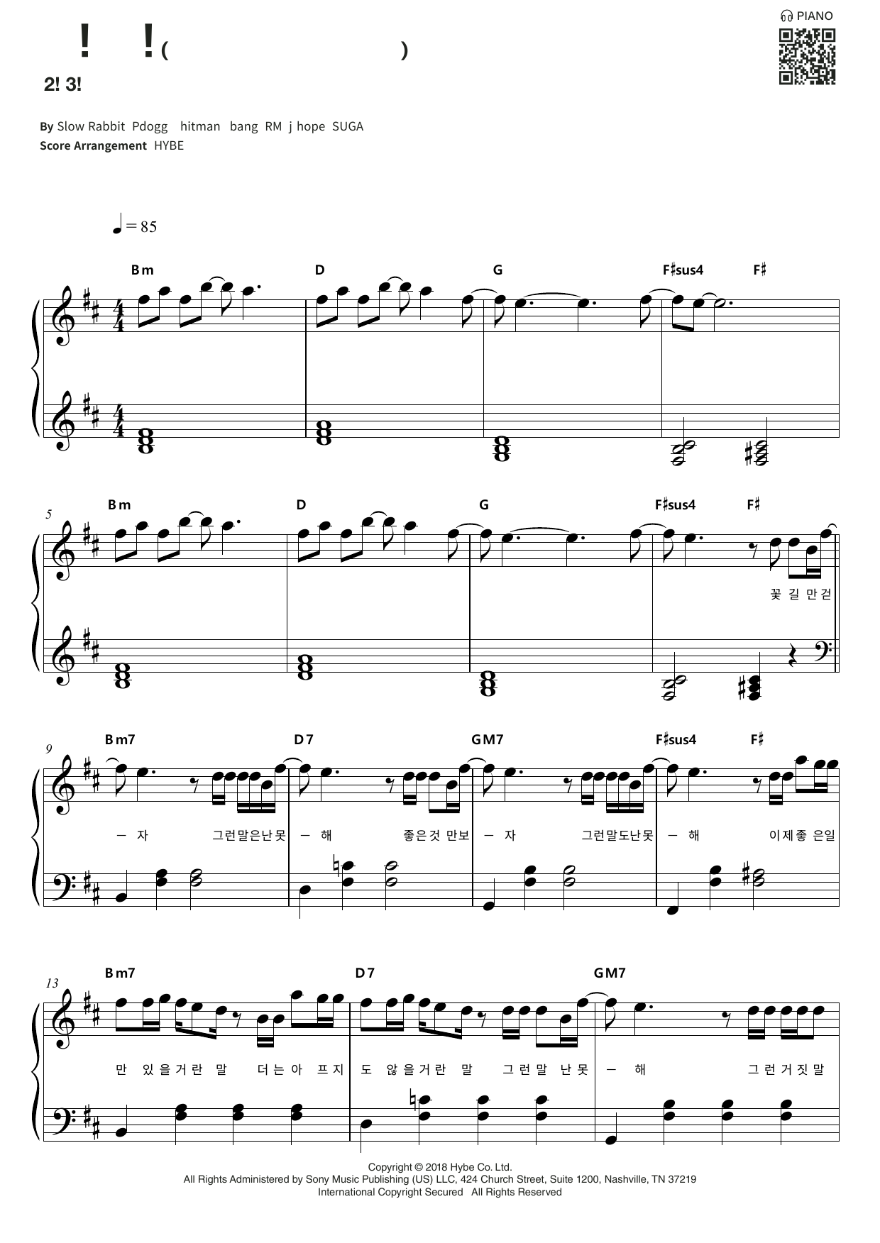 BTS 2! 3! Sheet Music Notes & Chords for Easy Piano - Download or Print PDF