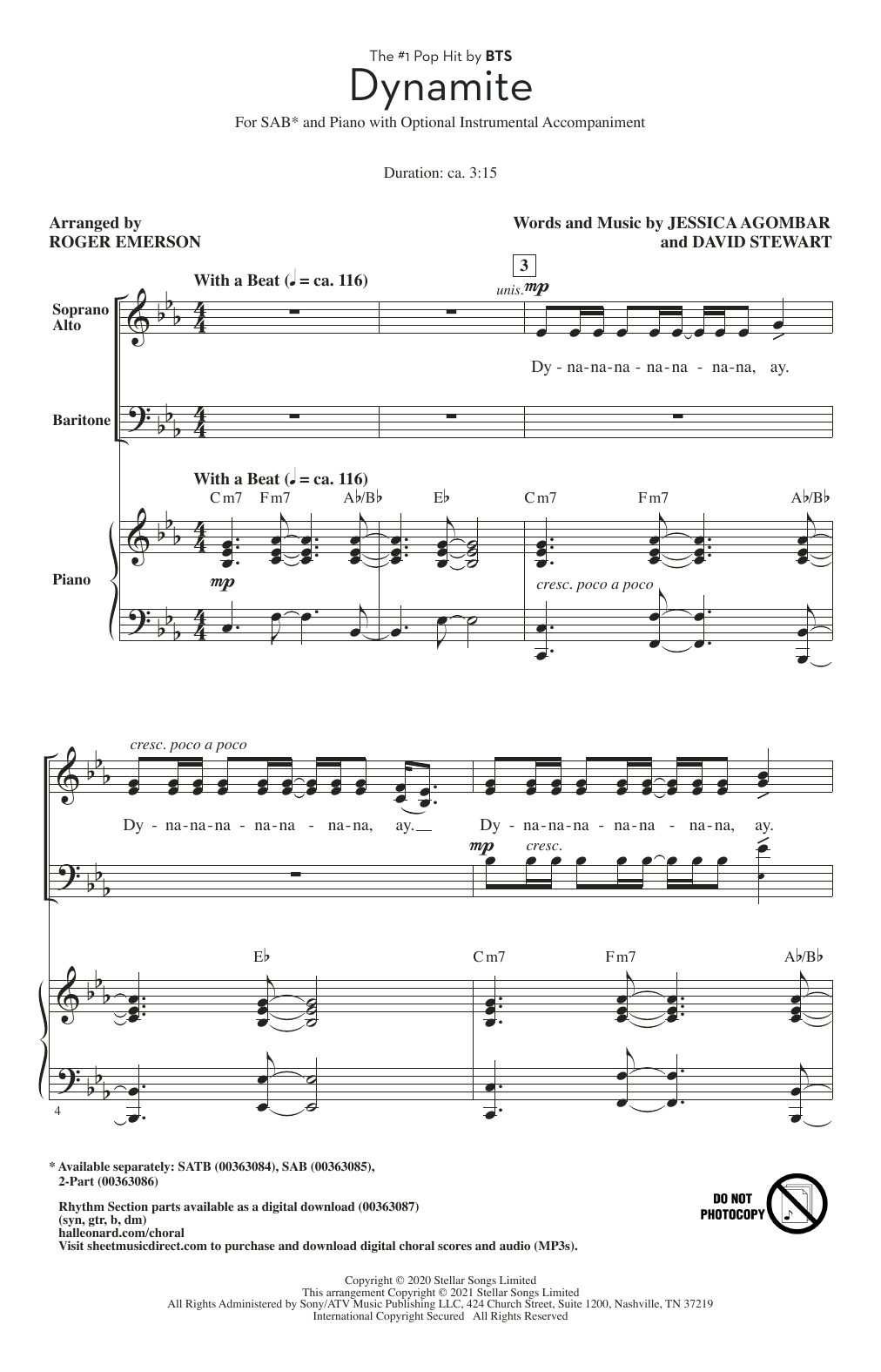BTS Dynamite (arr. Roger Emerson) Sheet Music Notes & Chords for SAB Choir - Download or Print PDF