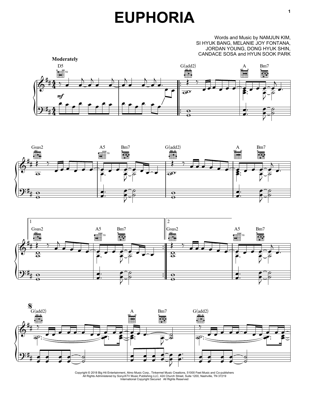 BTS Euphoria Sheet Music Notes & Chords for Piano Solo - Download or Print PDF