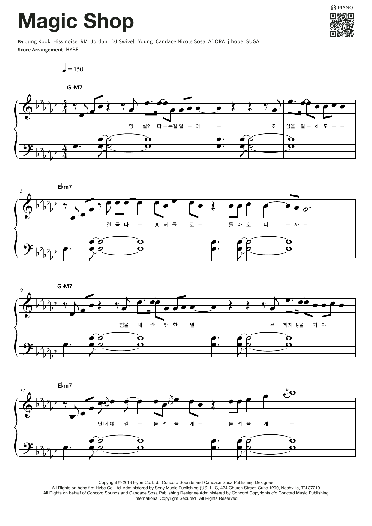 BTS Magic Shop Sheet Music Notes & Chords for Piano & Lyrics - Download or Print PDF