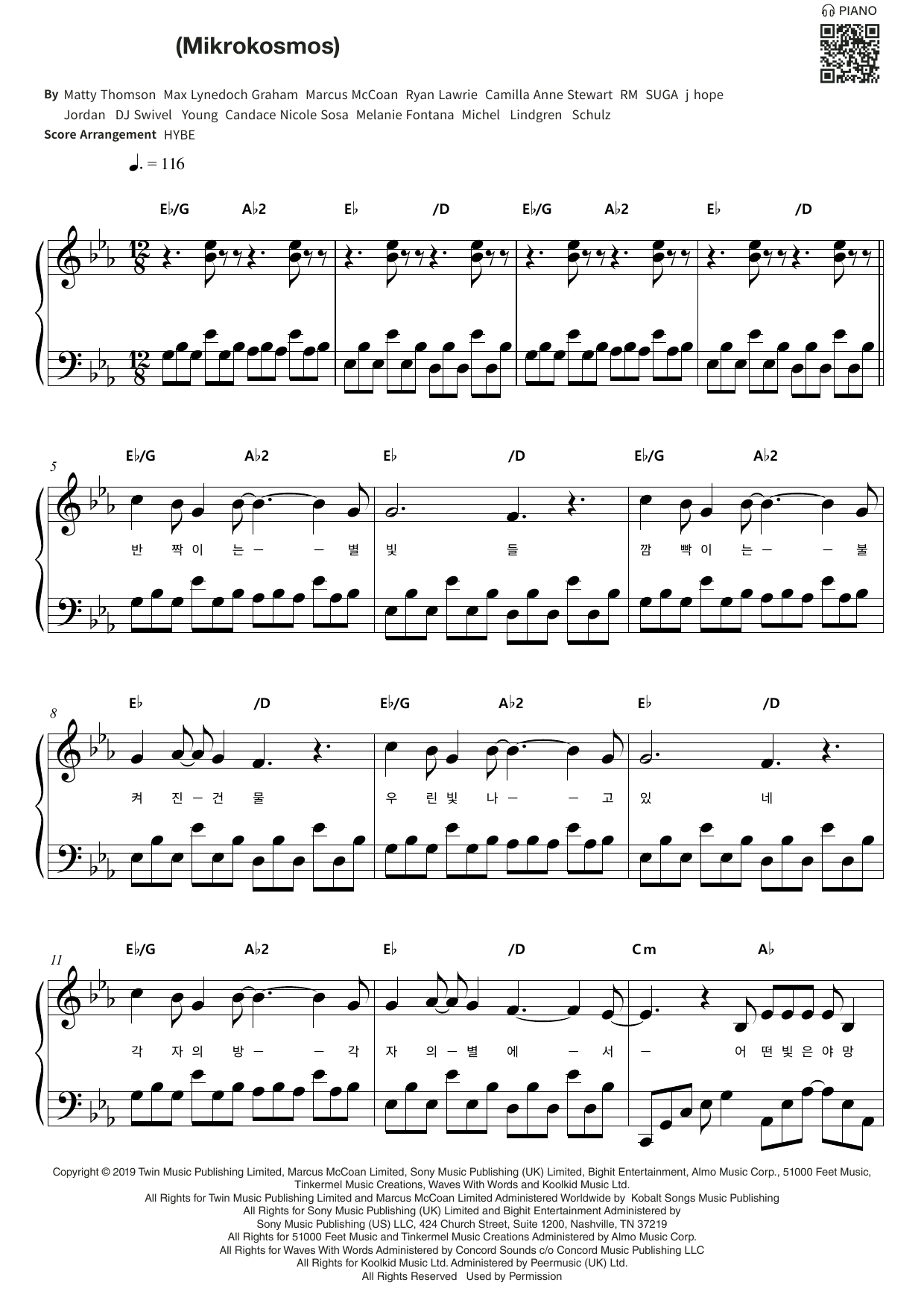BTS Mikrokosmos Sheet Music Notes & Chords for Easy Piano - Download or Print PDF