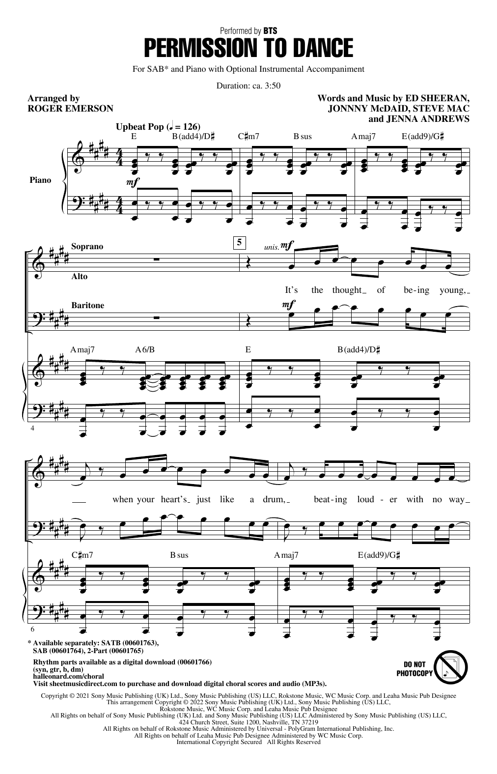 BTS Permission To Dance (arr. Roger Emerson) Sheet Music Notes & Chords for 2-Part Choir - Download or Print PDF