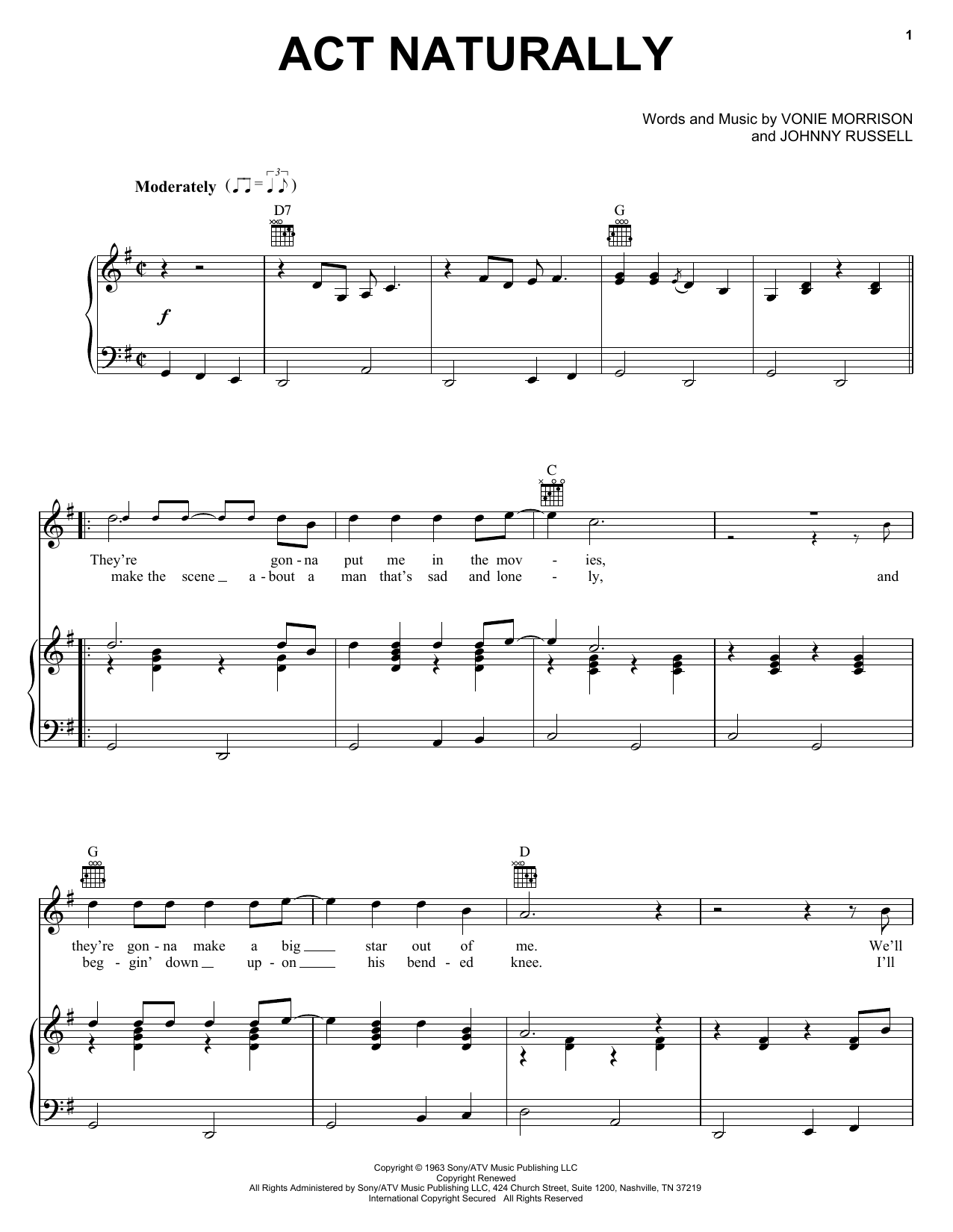 Buck Owens Act Naturally Sheet Music Notes & Chords for Real Book – Melody, Lyrics & Chords - Download or Print PDF