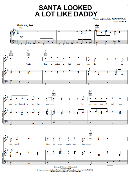 Buck Owens Santa Looked A Lot Like Daddy Sheet Music Notes & Chords for Piano, Vocal & Guitar (Right-Hand Melody) - Download or Print PDF