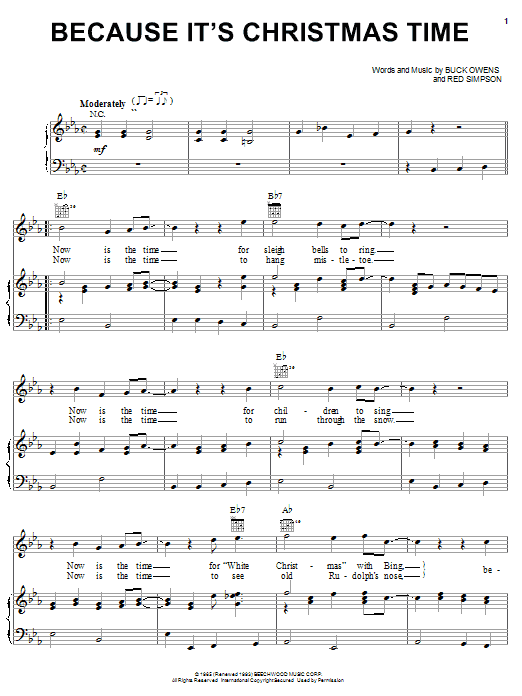 Preview Buck Owens Because It's Christmas Time Country sheet music, notes and chords for Piano, Vocal & Guitar (Right-Hand Melody), SKU: 24303 Because It's Christmas Time sheet music