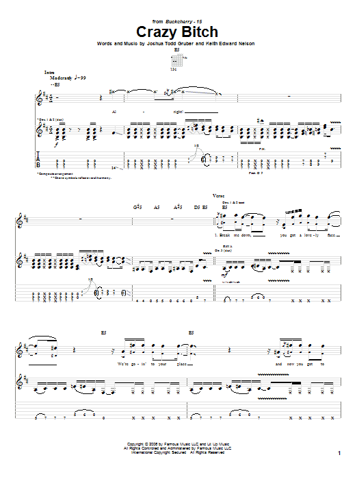 Buckcherry Crazy Bitch Sheet Music Notes & Chords for Guitar Lead Sheet - Download or Print PDF