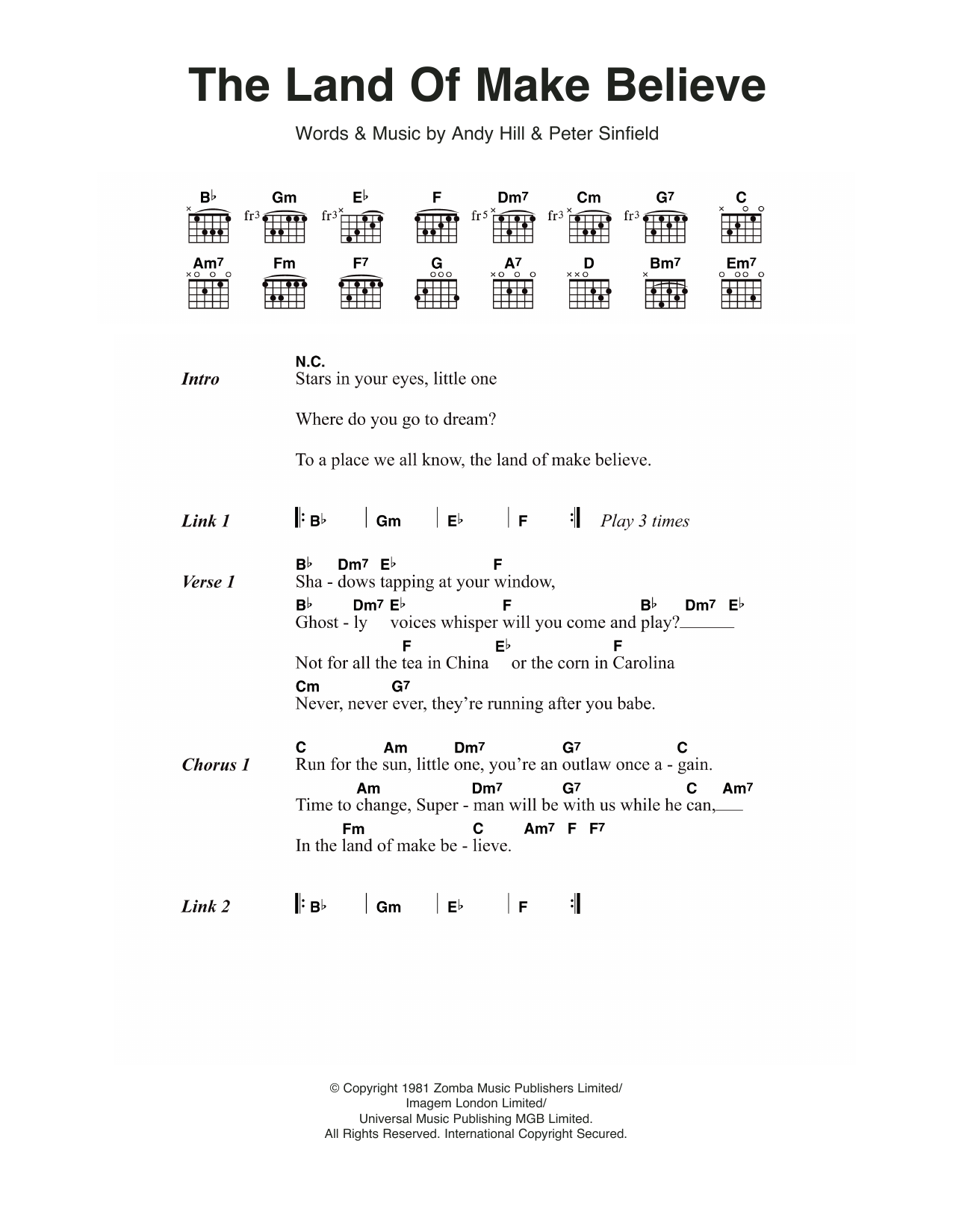 Bucks Fizz The Land Of Make Believe Sheet Music Notes & Chords for Lyrics & Chords - Download or Print PDF