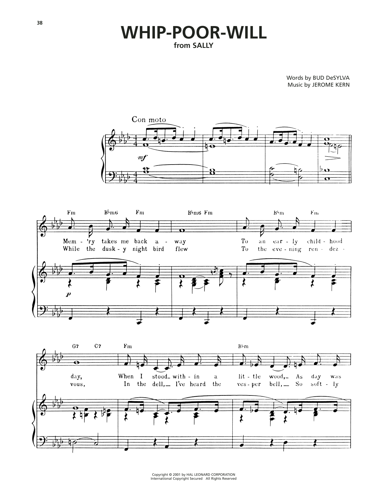 Bud DeSylva Whip-Poor-Will (from Sally) Sheet Music Notes & Chords for Piano, Vocal & Guitar Chords (Right-Hand Melody) - Download or Print PDF