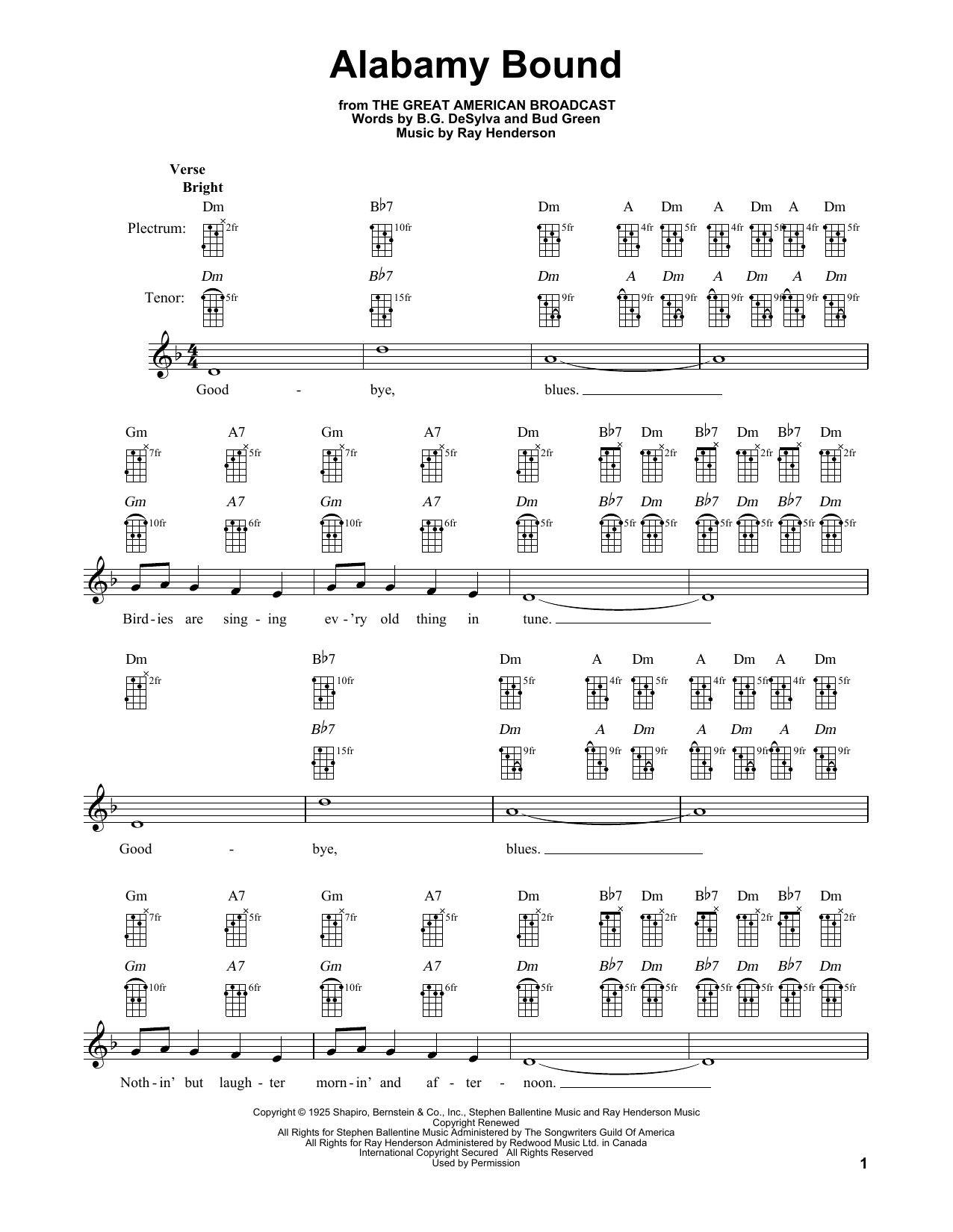 Bud Green Alabamy Bound Sheet Music Notes & Chords for Banjo - Download or Print PDF