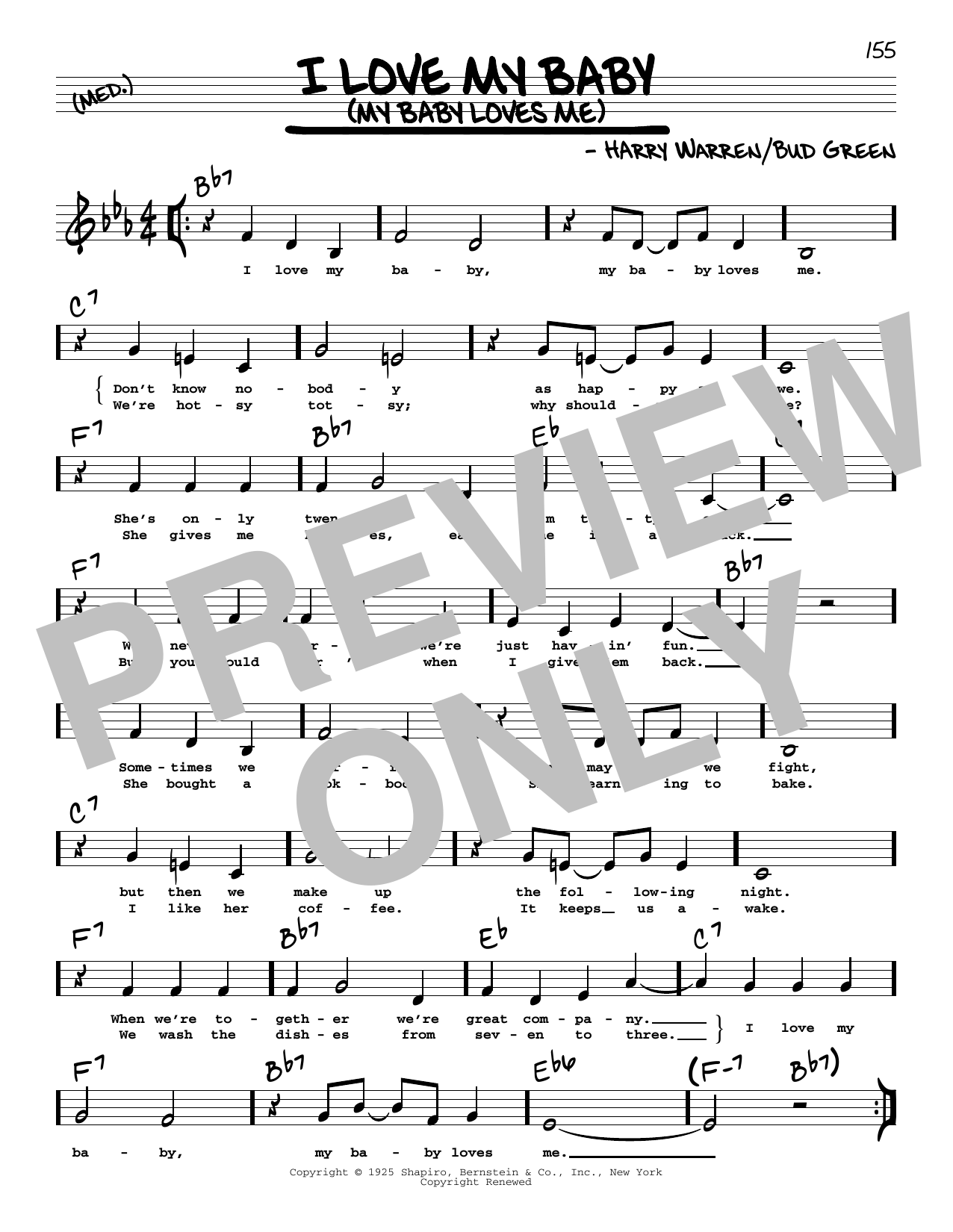 Bud Green I Love My Baby (My Baby Loves Me) (Low Voice) Sheet Music Notes & Chords for Real Book – Melody, Lyrics & Chords - Download or Print PDF