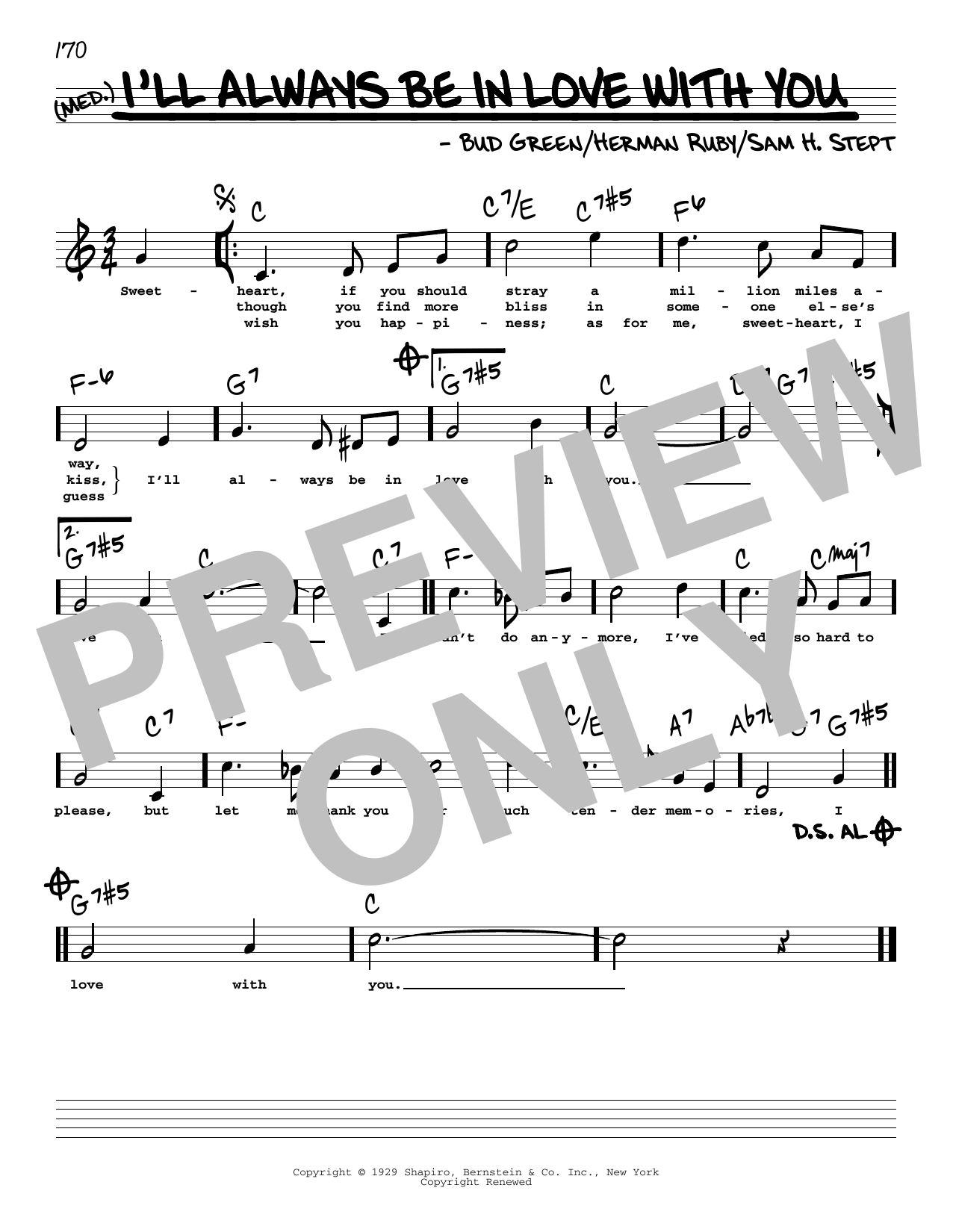 Bud Green I'll Always Be In Love With You (High Voice) Sheet Music Notes & Chords for Real Book – Melody, Lyrics & Chords - Download or Print PDF