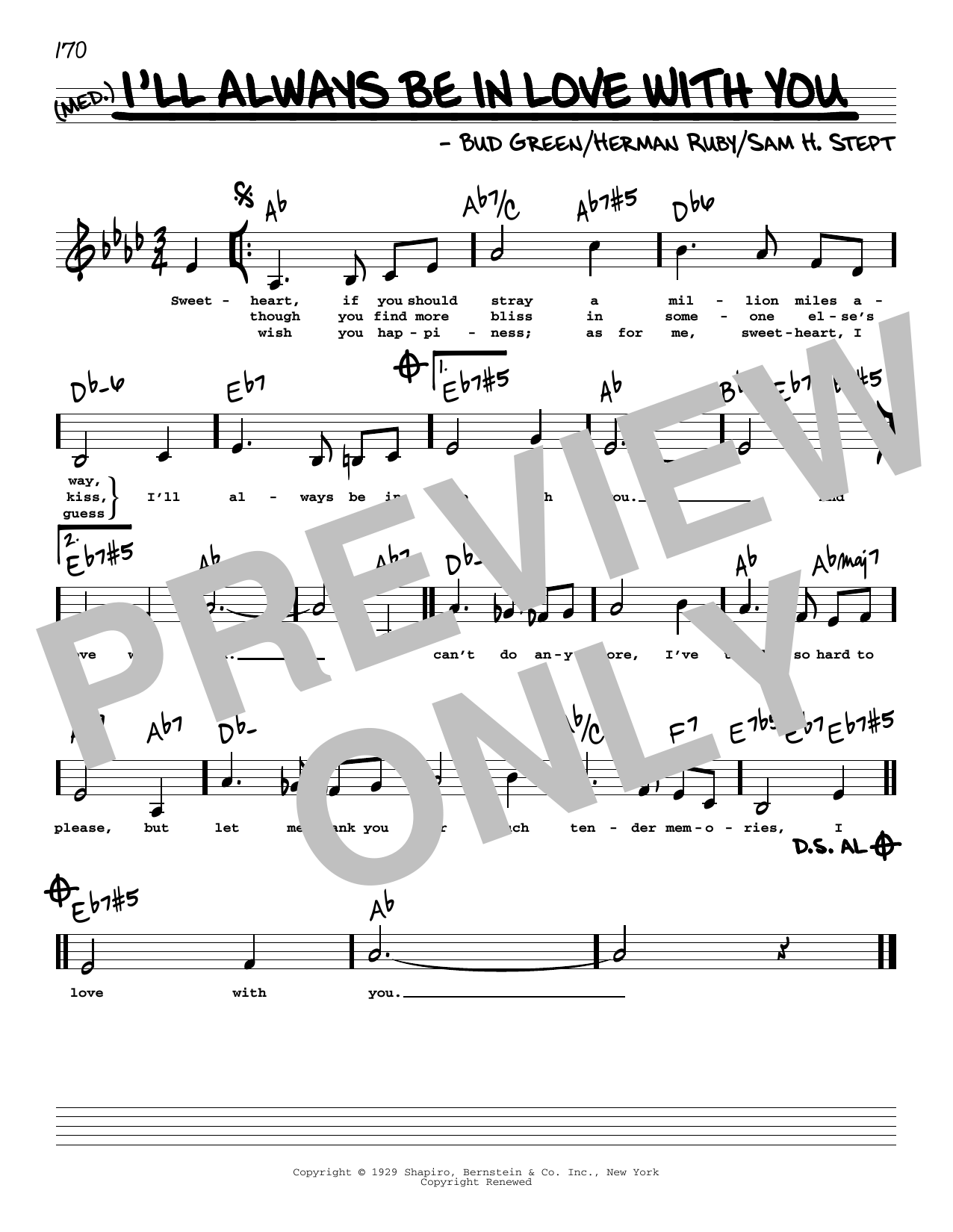 Bud Green I'll Always Be In Love With You (Low Voice) Sheet Music Notes & Chords for Real Book – Melody, Lyrics & Chords - Download or Print PDF