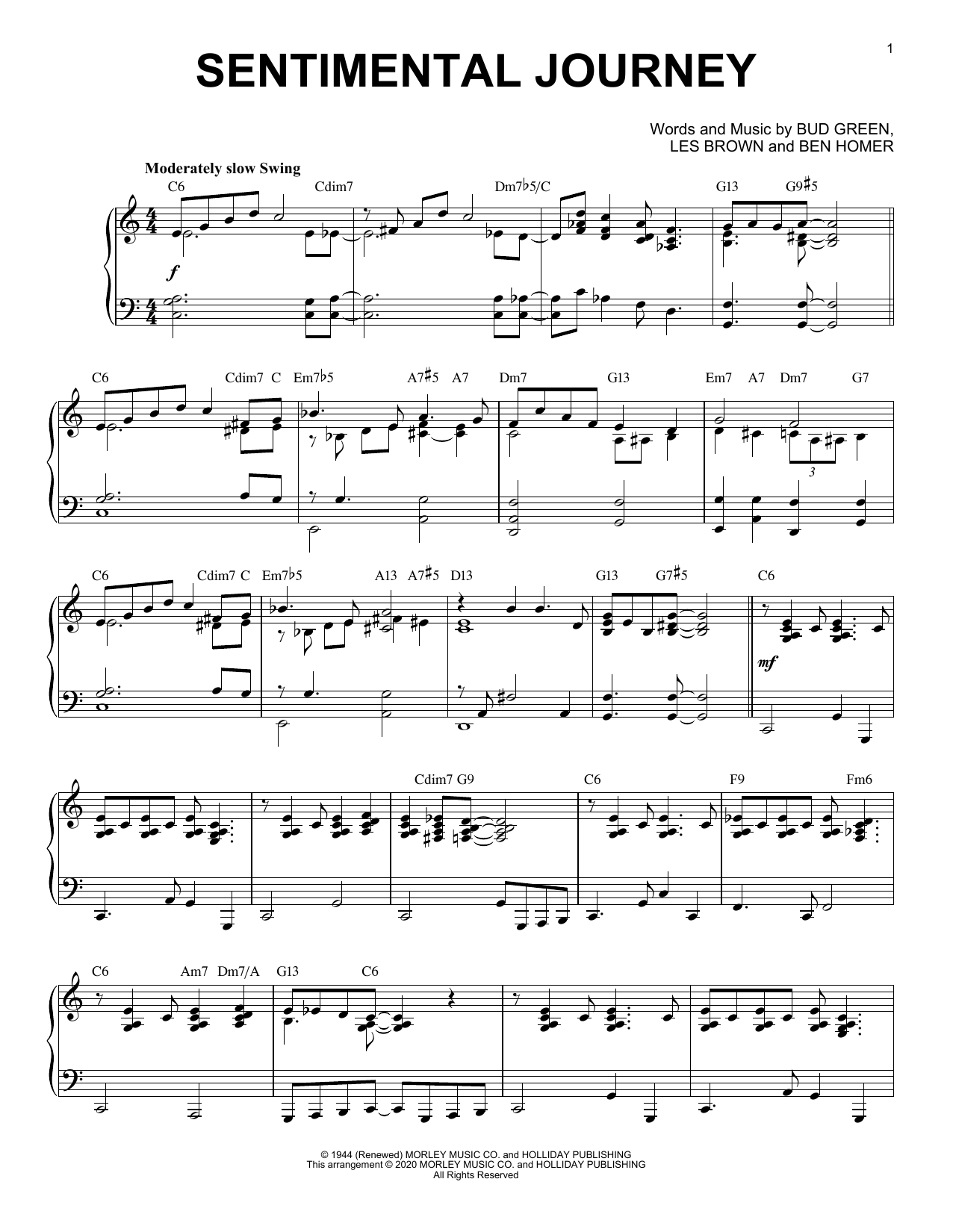 Bud Green Sentimental Journey [Jazz version] (arr. Brent Edstrom) Sheet Music Notes & Chords for Piano Solo - Download or Print PDF