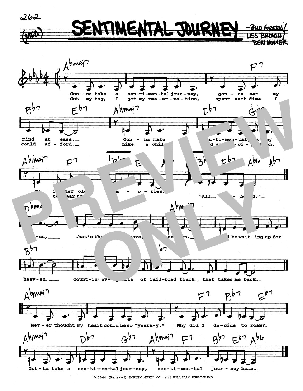 Bud Green Sentimental Journey (Low Voice) Sheet Music Notes & Chords for Real Book – Melody, Lyrics & Chords - Download or Print PDF