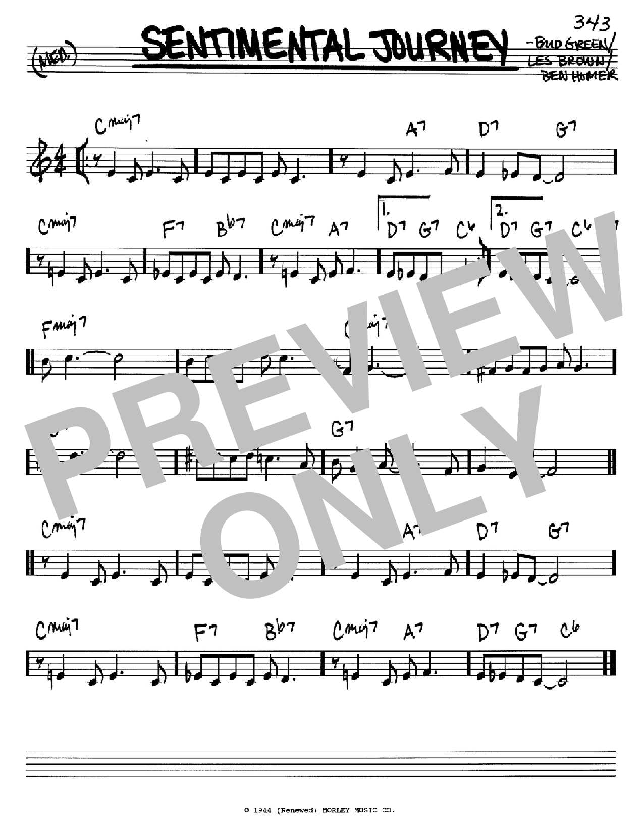 Bud Green Sentimental Journey Sheet Music Notes & Chords for Real Book – Melody, Lyrics & Chords - Download or Print PDF