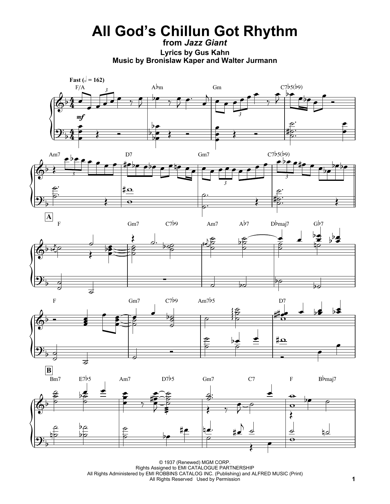 Bud Powell All God's Chillun Got Rhythm Sheet Music Notes & Chords for Piano Transcription - Download or Print PDF