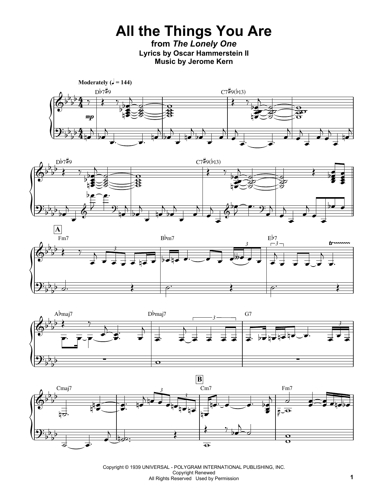 Bud Powell All The Things You Are Sheet Music Notes & Chords for Piano Transcription - Download or Print PDF