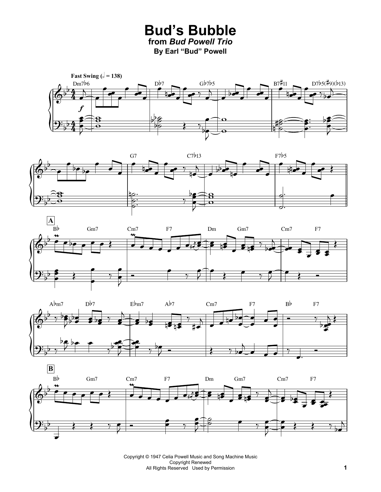 Bud Powell Bud's Bubble Sheet Music Notes & Chords for Piano Transcription - Download or Print PDF