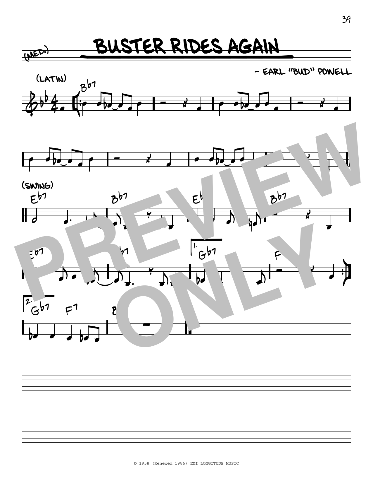Bud Powell Buster Rides Again Sheet Music Notes & Chords for Real Book - Melody & Chords - C Instruments - Download or Print PDF