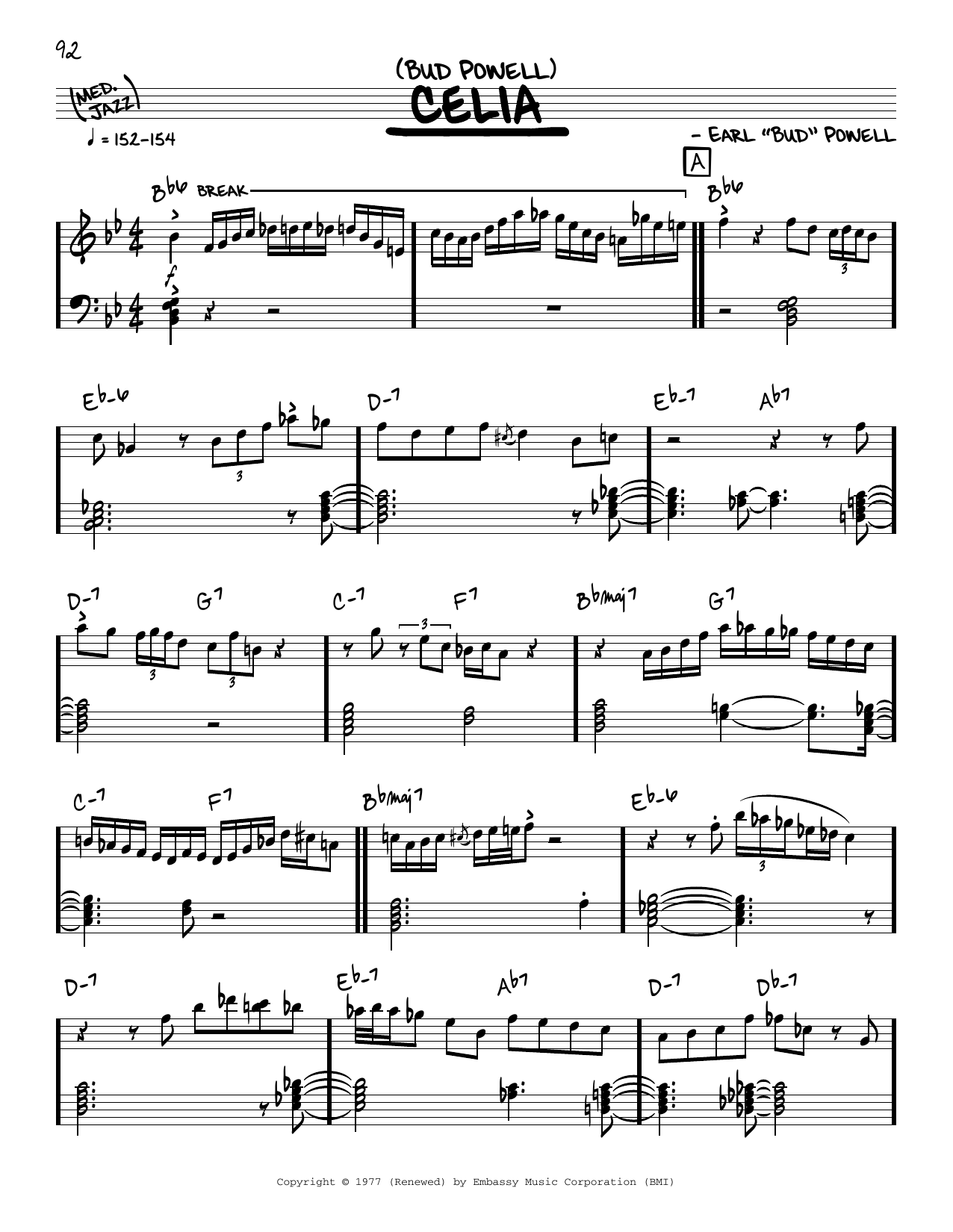 Bud Powell Celia (solo only) Sheet Music Notes & Chords for Real Book – Melody & Chords - Download or Print PDF