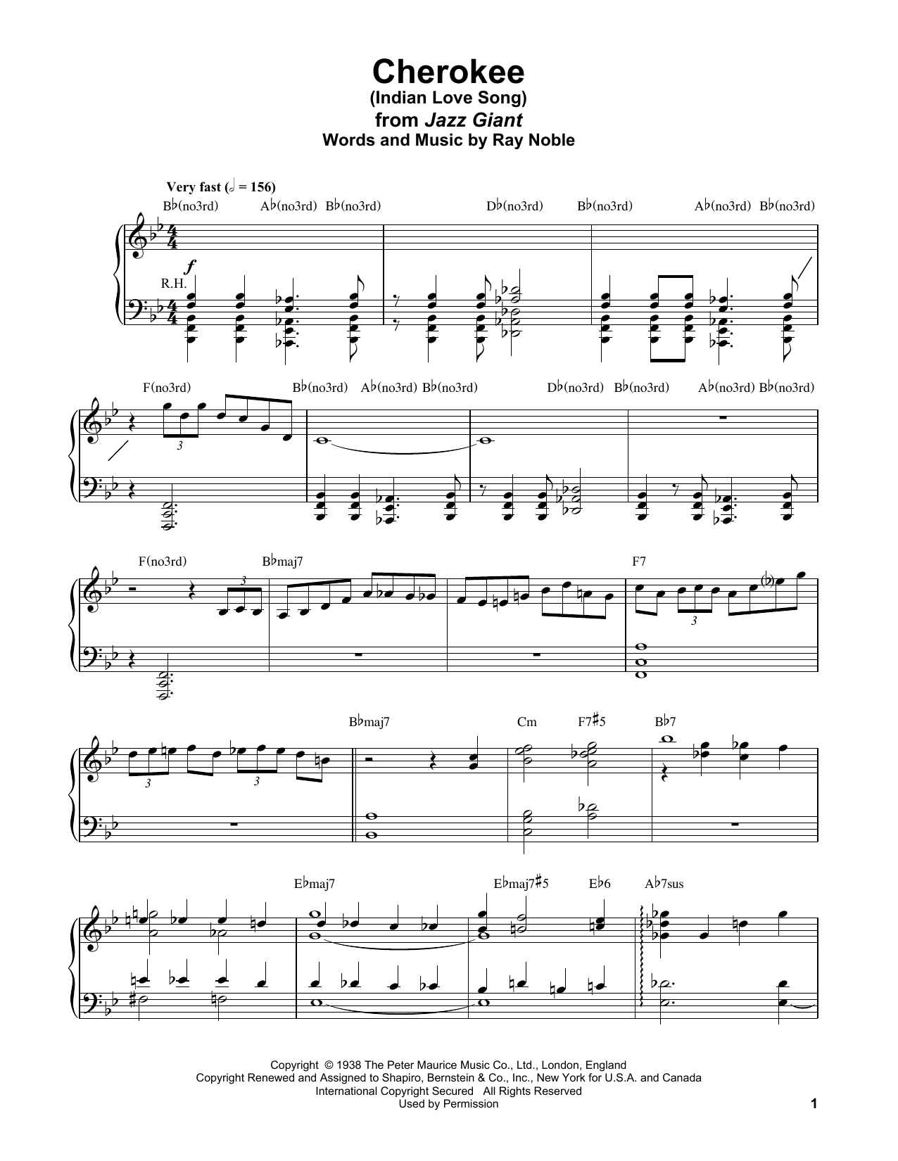 Bud Powell Cherokee (Indian Love Song) Sheet Music Notes & Chords for Piano Transcription - Download or Print PDF