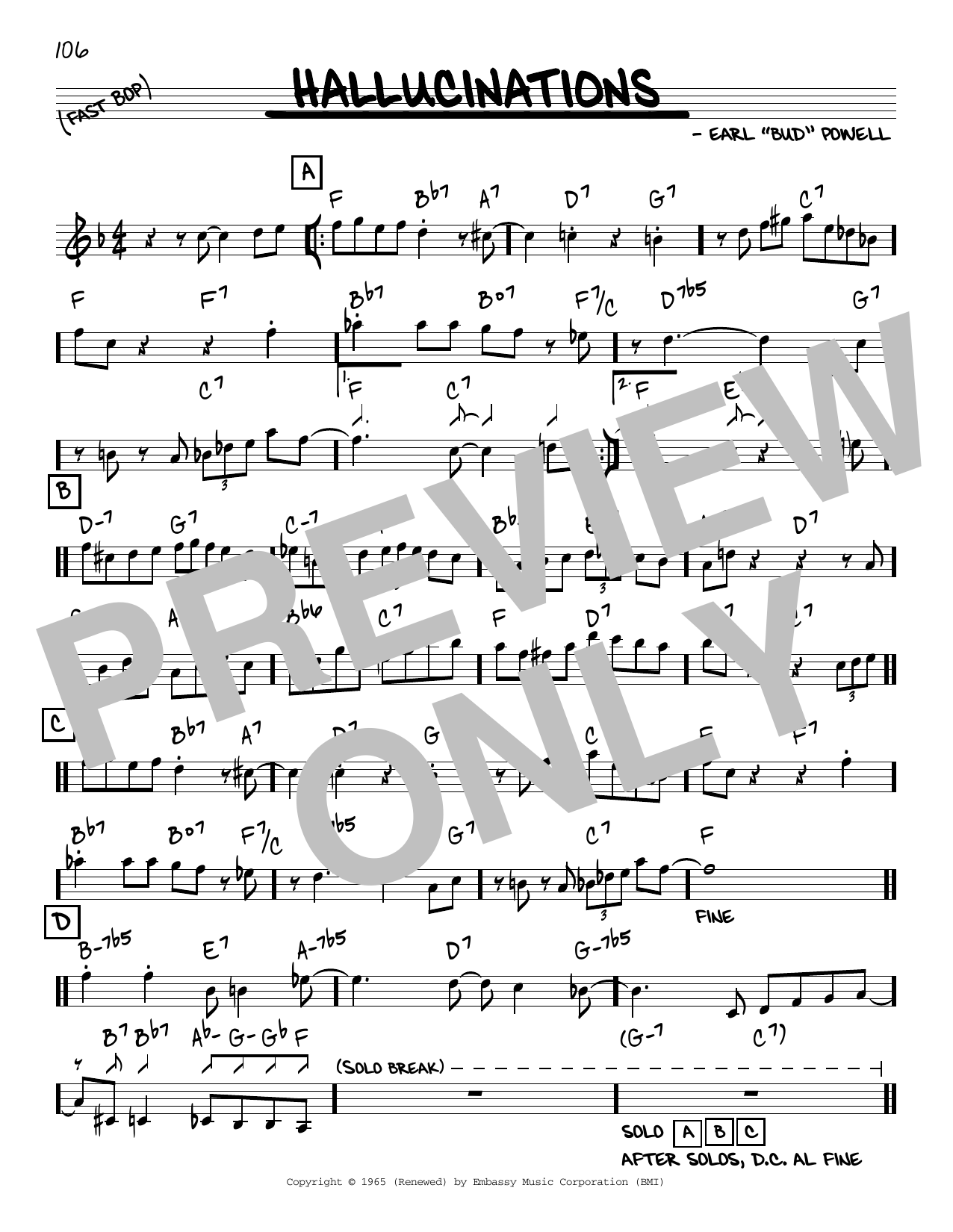 Bud Powell Hallucinations Sheet Music Notes & Chords for Piano Transcription - Download or Print PDF