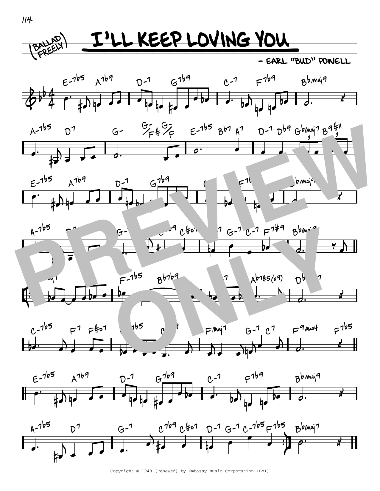 Bud Powell I'll Keep Loving You Sheet Music Notes & Chords for Real Book – Melody & Chords - Download or Print PDF