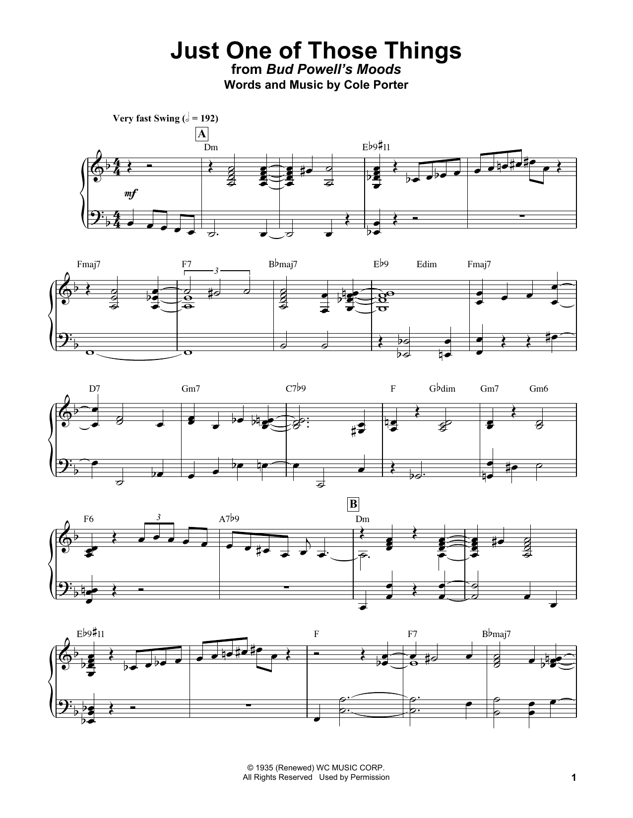 Bud Powell Just One Of Those Things Sheet Music Notes & Chords for Piano Transcription - Download or Print PDF
